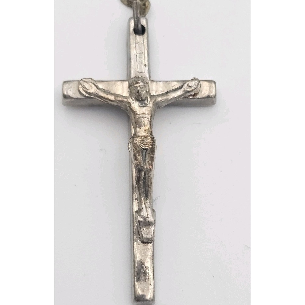 Crucifix Pendant INRI Jesus on Cross 2" Silver Tone Marked Italy Vintage